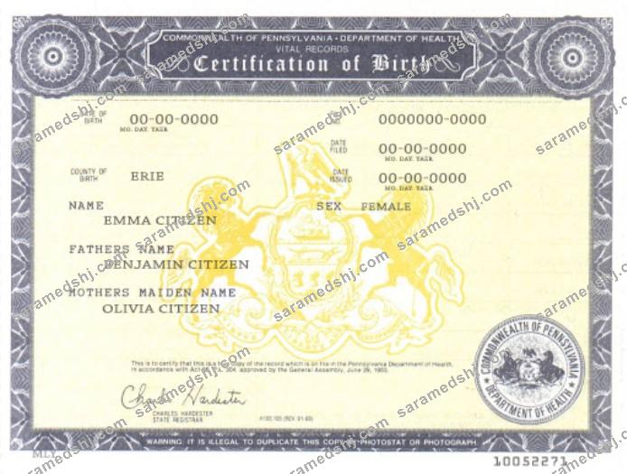 USA Pennsylvania birth cert